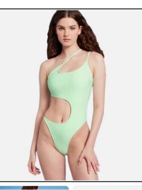 One Shoulder Cut Out One Piece Swimsuit - Wild Fable Light Green NEW